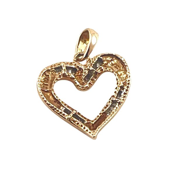 10K Yellow Gold & Diamond Heart Pendant Double-Sided Textured Design Valentines - Picture 6 of 9